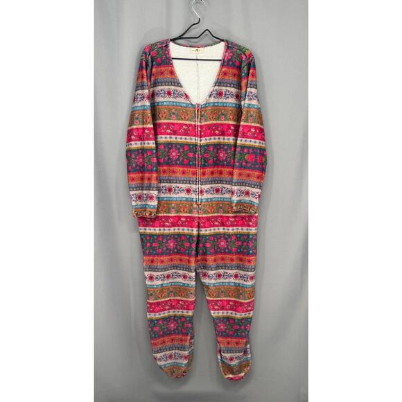 Natural Life One-piece Jumpsuit Womens Large Multicolor Sherpa Lined Zip Pajamas - Picture 1 of 9